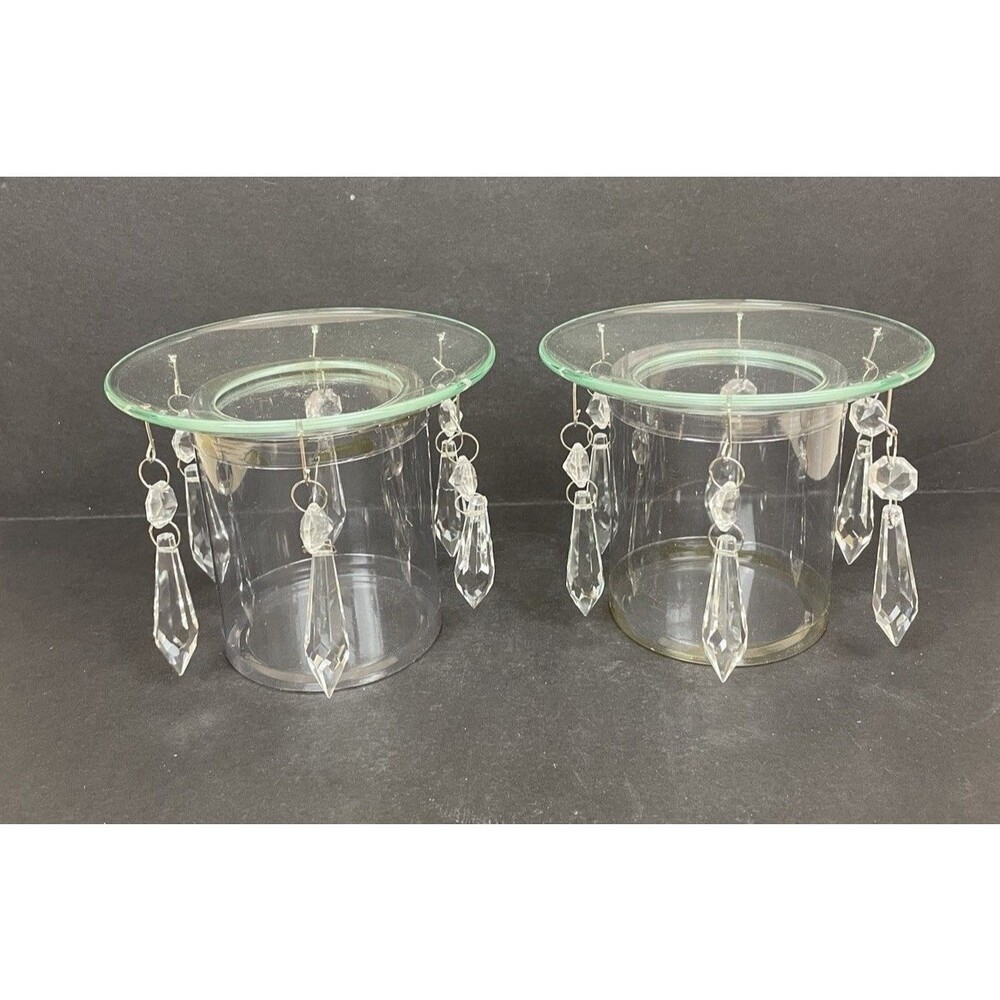 Set of 2 Pottery Barn Chandelier Clear Glass Crystal Drop Bobeche w/Original Box